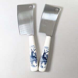Set of 2 Mini Cheese Cleavers Stainless steel Blue and white handles